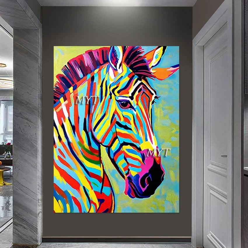 

Colorful Line Textured Abstract Hand Painted Modern Horse Art Wall Frameless Canvas Acrylic Animal Artwork Wholesale Of Picture