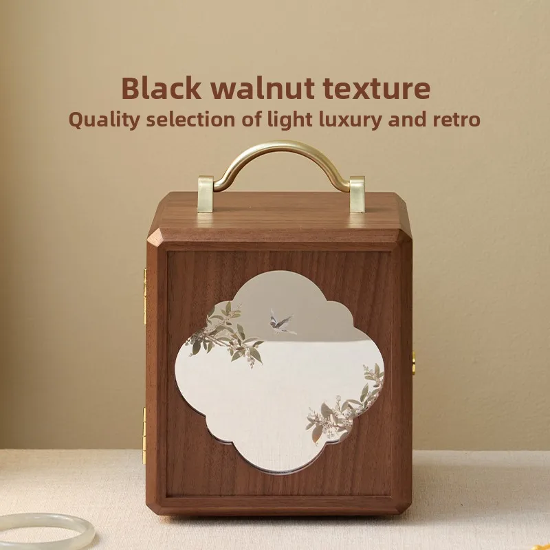 Solid Wood Jewelry Box with Lock Chinese-Style Gold And Gemstone Storage Case for Accessories Valentine's Day Gift