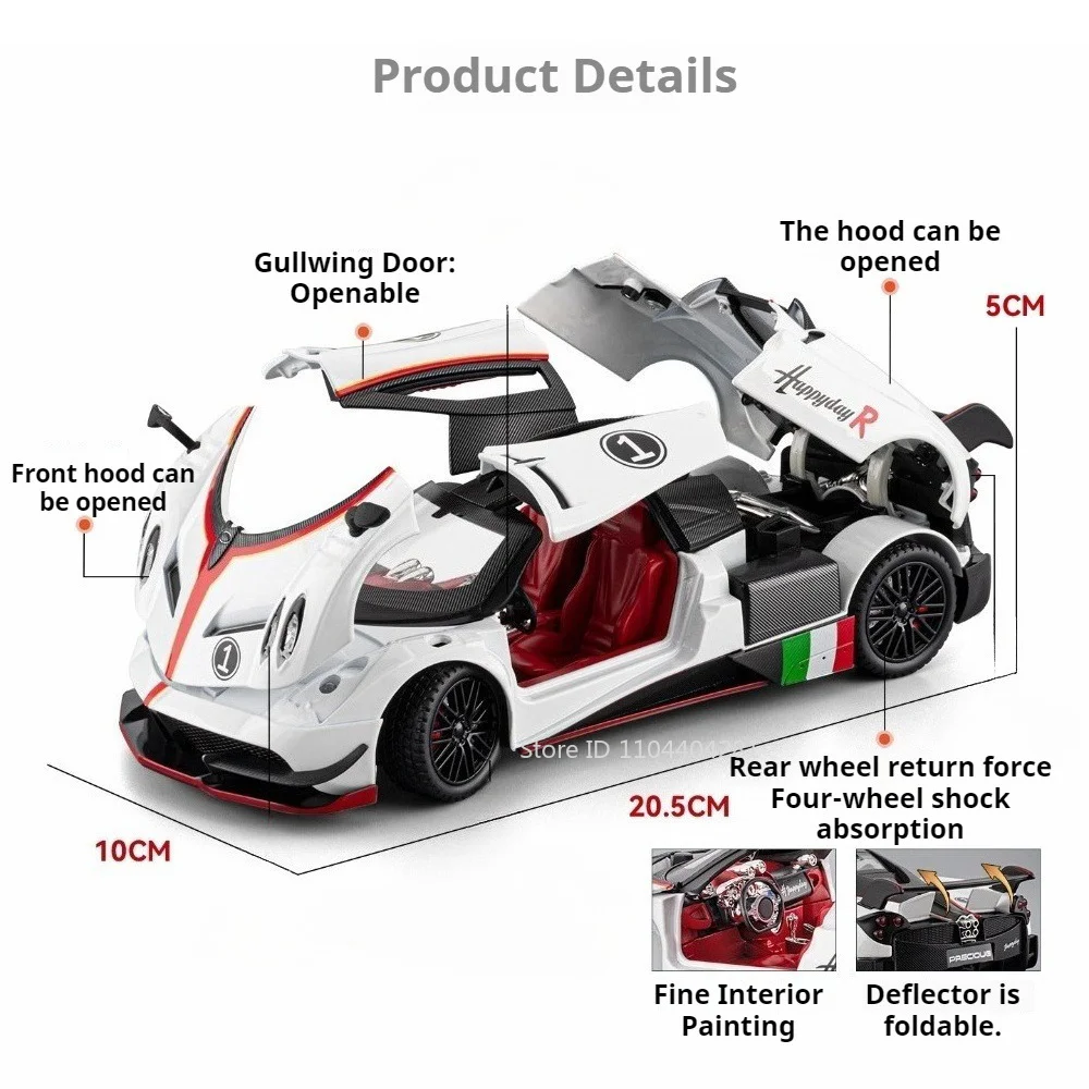 1:24 Pagani Huayra Dinastia Miniature Models Alloy Diecast Toys Sportscar Four Wheel Suspension Doors Opened Vehices Adult Gifts