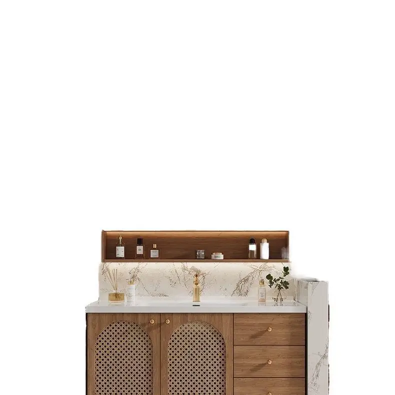 

Шкаф для ванной комнаты, комбинация из ротанга, встроенная керамическая раковина, туалет, стол для мытья рук, простой ветер