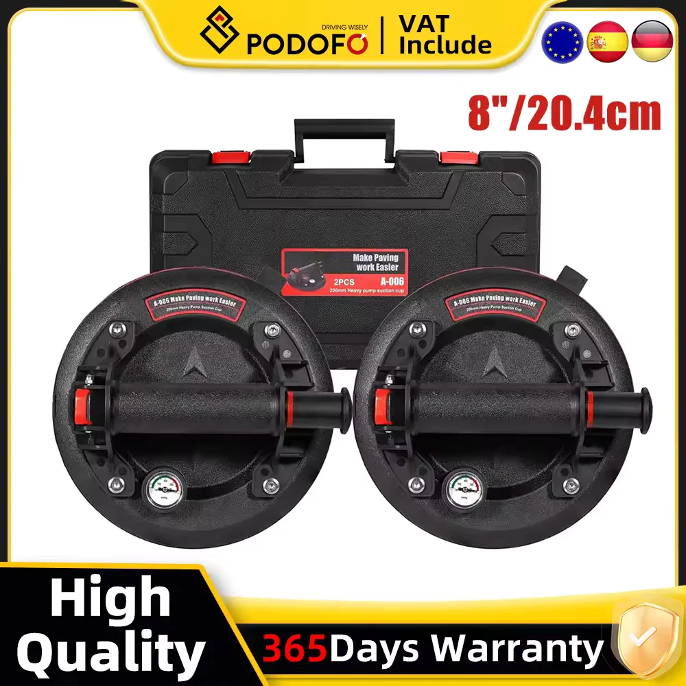 Podofo 2 pièces ventouses sous vide 8 "/20.4 cm ventouses en verre Heavy Duty main-héros 800 LBS lève-verre avec manomètre