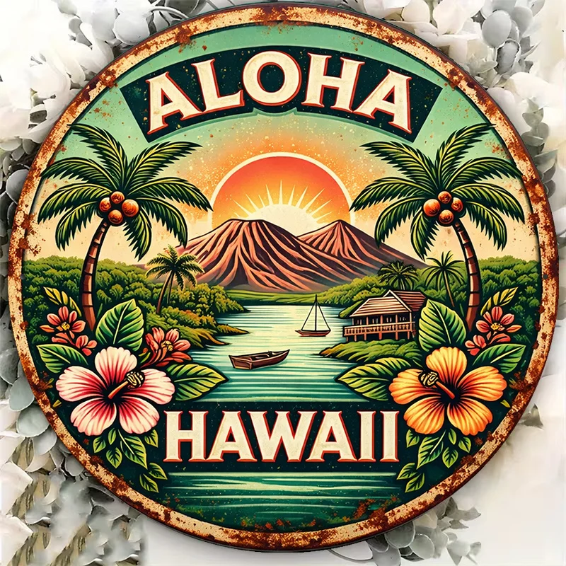 2D Flat, 1pc 1pcs Suitable for Bar, Cafe, Hawaiian-Themed Wall Decor - Vintage Aloha Hawaii Sign Plaque