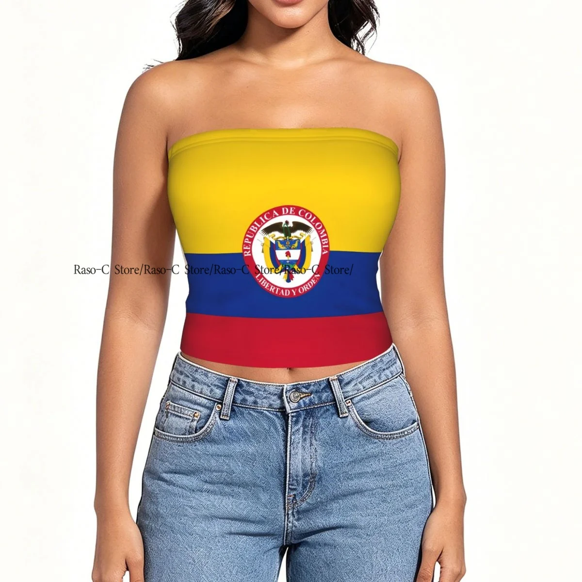Strapless Sexy Tube Tops Summer Outfits Women Backless Shoulder Wrap Flag Of The President Of Colombia Female Crop Top
