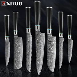 XITUO Damascus Steel Knives Set Japanese VG10 High Carbon Stainless Steel Kitchen Chef's Knife Santoku Cleaver Bone Utility Tool