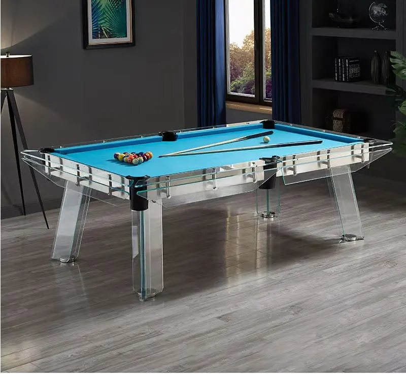 Tempered Glass Pool Table, Transparent Crystal High-End Billiard Table for Home Villa Club, 8ft Luxury Billiards Table