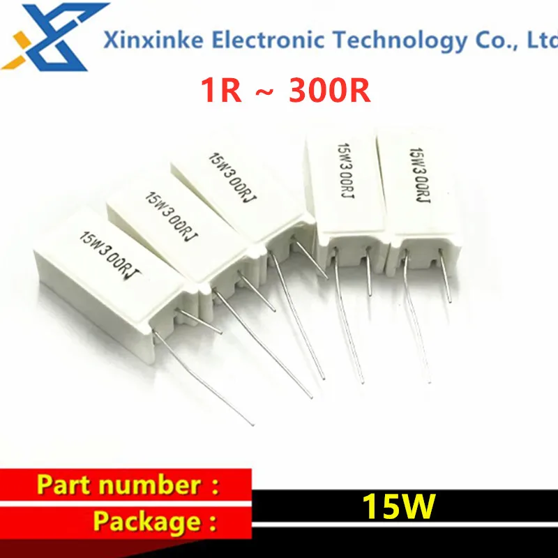 5PCS 15W Ceramic Resistance Vertical Cement Resistor 1R ~ 300R 1R/4.7R/10R/15R/20R/75R/47Ohm/51R/100R/150Ω
