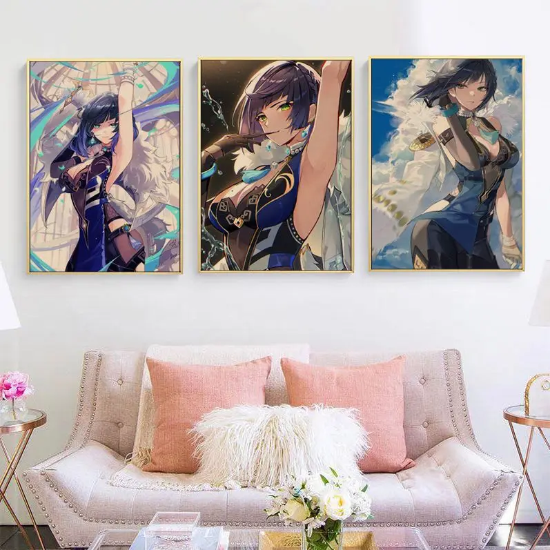 

Yelan Genshin Impact DIY Poster Vintage Room Bar Cafe Decor Stickers Wall Painting