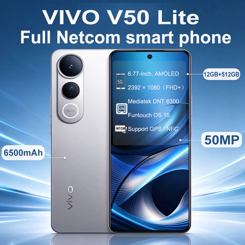 VIVO V50 Lite 5G Original Authentic Fashion Smartphone HD Large Screen 50MP 32MP Beauty Camera 6500mAh Long Battery Life 12+512
