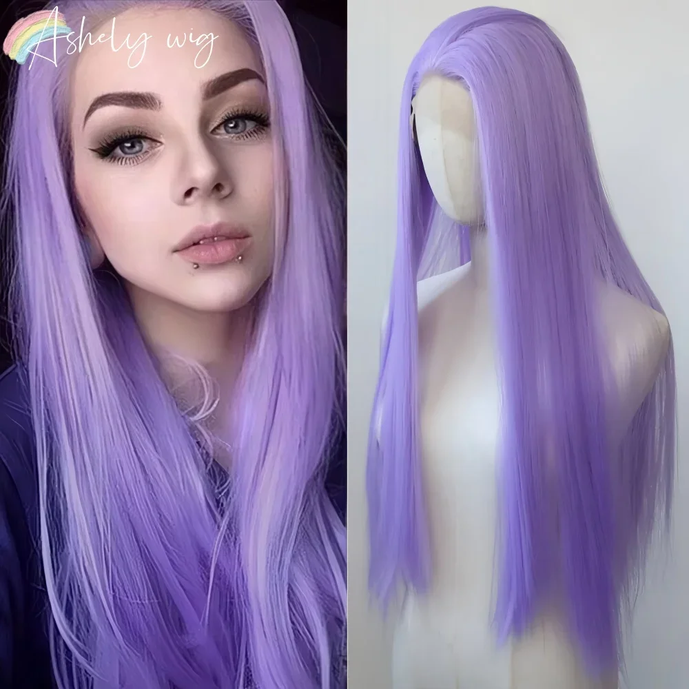 

Purple Synthetic Lace Front Wig 13x4 Long Straight Light Cosplay Wigs Glueless Wig Pre Plucked Heat Resistant Wigs for Halloween