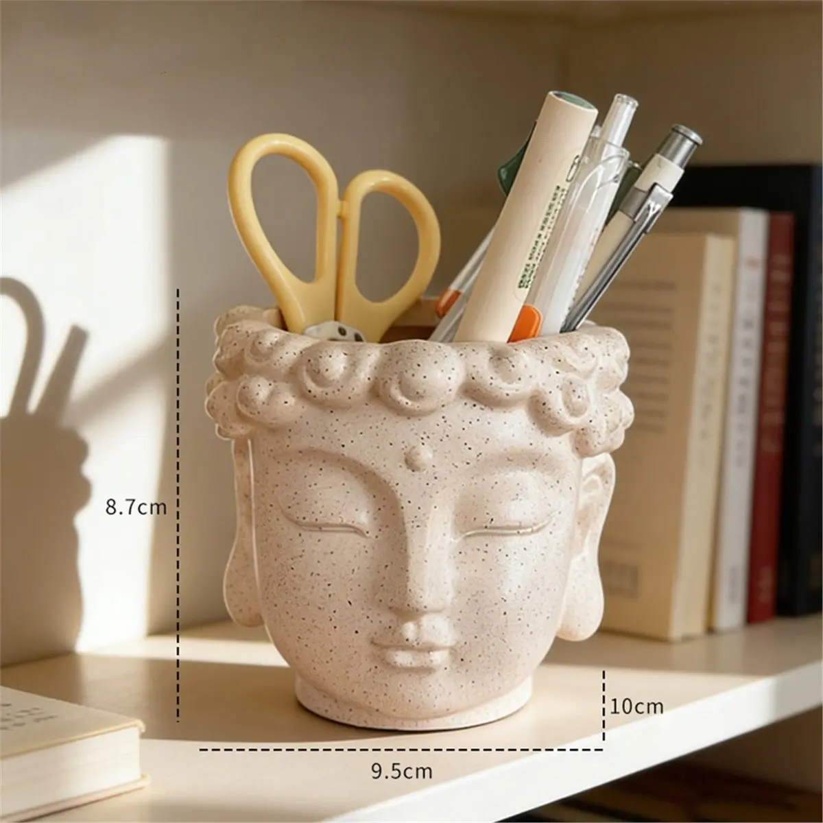 Buddha Statue Pen Holder - Home Storage Ornament for Desktop Grey