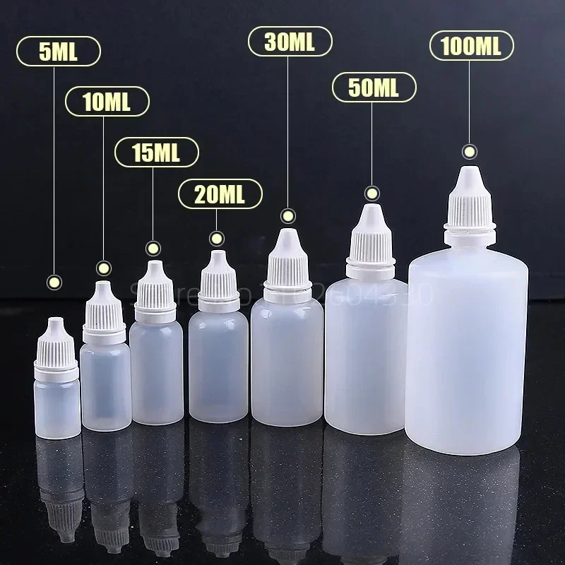 50/100pcs Dropping Eye Plastic Bottles Translucent Medicine Anti Theft Caps Empty Squeezable Paint Squeezing Liquid Dropper