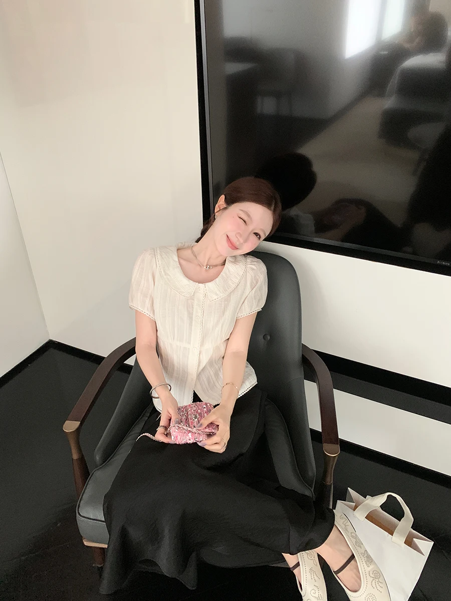 

Sweet Dr Home Yang Yang ort Sve irt Floral Lace Collar High End Cotton French Sle Loose Fit Breathable Summer irt