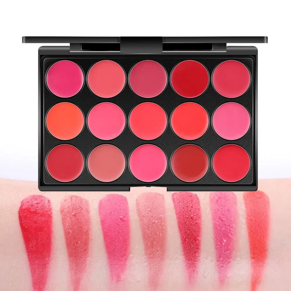 Non-Sticky Cup Matte Lipstick Palette with Mirror Long Lasting Waterproof 15 Color Lip Gloss Palette Nude Moisturizing Female