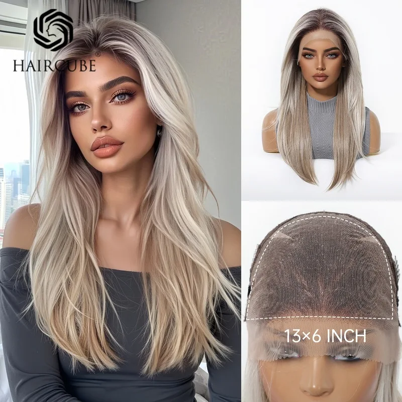 13*6 lace front, large area hand-tied wig golden long straight hair free parting multiple colors