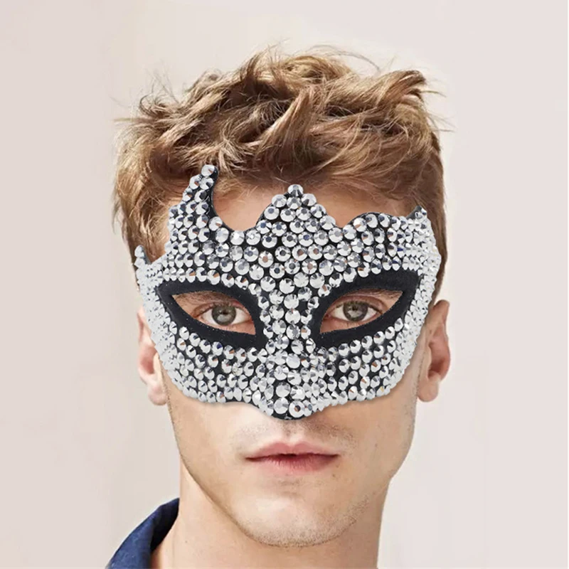 Sensual Woman Mask Black Color Sexy Men Rhinestone Masquerade Mask For Carnival Halloween Half Face Cosplay Masks Party Supplies