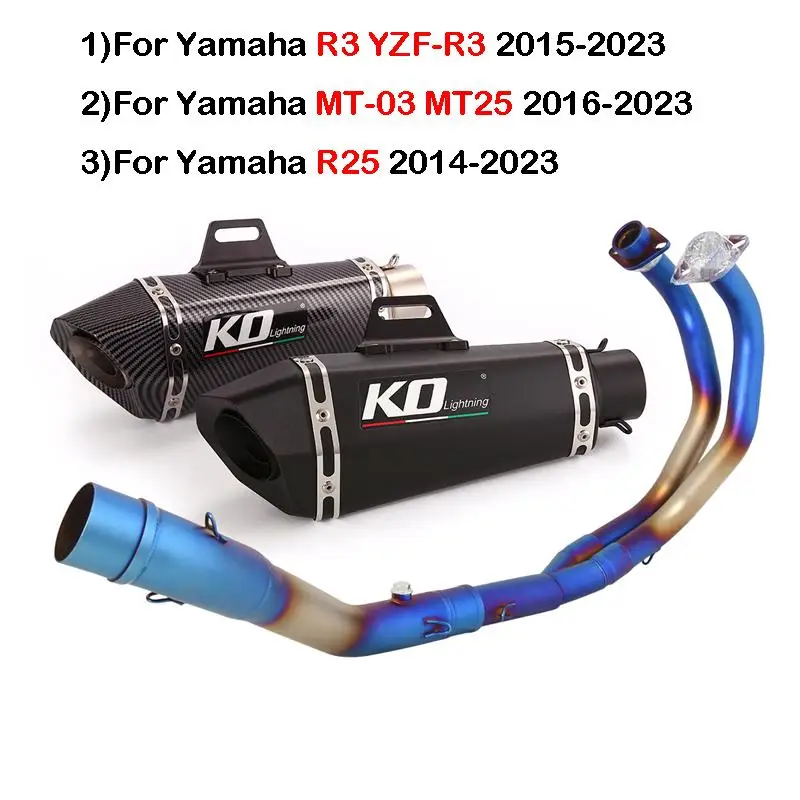 Slip On For Yamaha R3 YZF-R3 R25 MT-03 MT25 2016-2023 Motorcycle Exhaust System Blue Header Link Pipe 345mm Muffler DB Killer