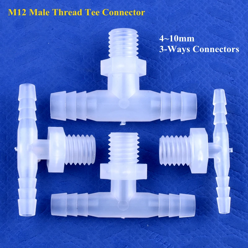 M12 Male Thread Tee Connector 4~10mm 3-Ways Connectors 5~200Pcs Aquarium Tank Fittings Air Pump Adapter Garden Pagoda Hose Joint