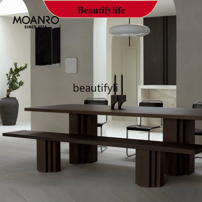 

G1218 Wabi wind dining table solid wood living room large long table worktable large board table retro designer