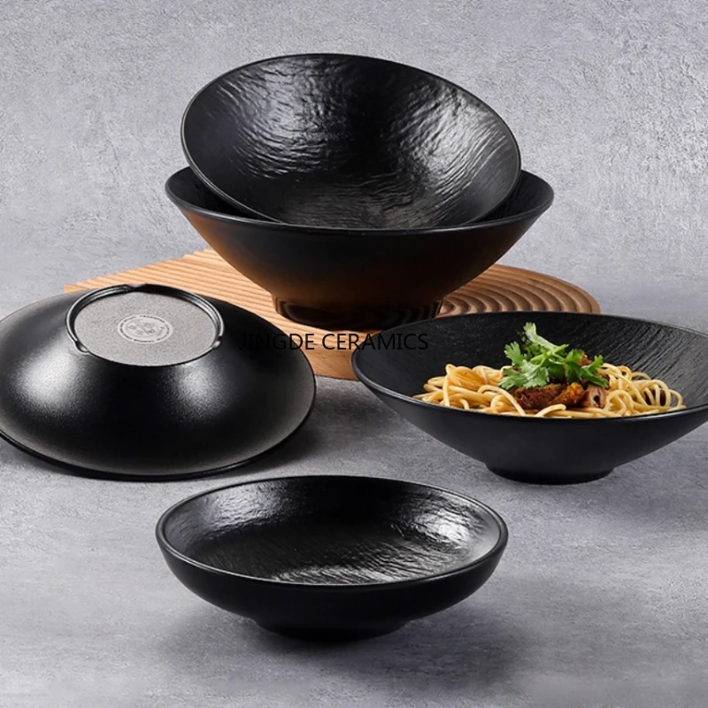 1pc Melamine Noodle Bowl Black Food Grade Plastic Soup Bowl Sauce Relish Rice Bowl Spices Seasoning Dish Hot Pot Tableware