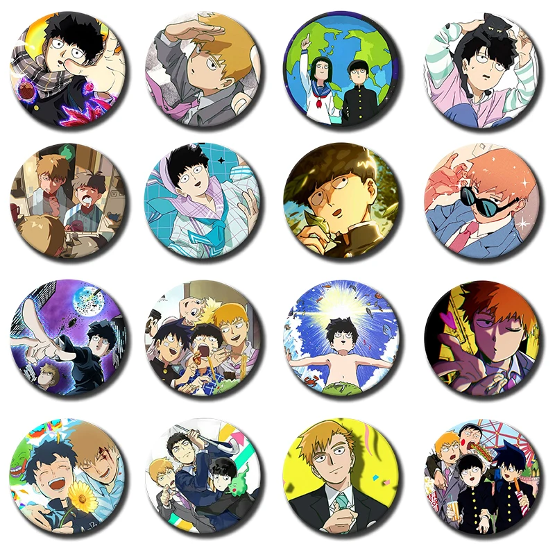 Arataka Reigen Ritsu Shigeo Kageyama Cartoon Brooch Anime Mob P-Psycho 100 Lapel Pins Cosplay Badges Bag Clothes Shoes Ornaments