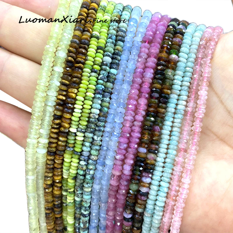 2x5mm Faceted Abacus Natural Stone Aquamarine Tourmaline Loose Rondelle Spacer Beads for Jewelry Making DIY Bracelet Accessories