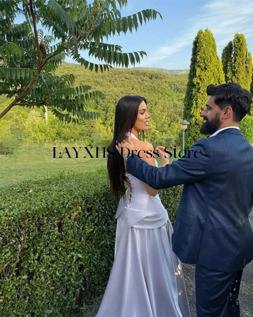 LAYXHS Simples Roxo Halter Vestido de Noite A Linha Lace Up Sem Mangas Mulheres Vestidos de Baile Personalizado فستانmavera