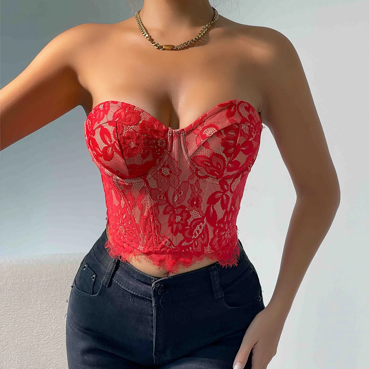 Sexy Strapless Tube Tops Open Back Corset Crop Tank Top Women Lace Mesh Camisole Fashion Slim Fitted Bustier Lingerie Bodyshaper