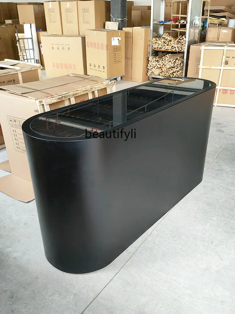 Black Rounded Paint Bar Counter Cashier Beauty Shop Glass Middle Island Cabinet Small Women's Clothing Store Display Stand