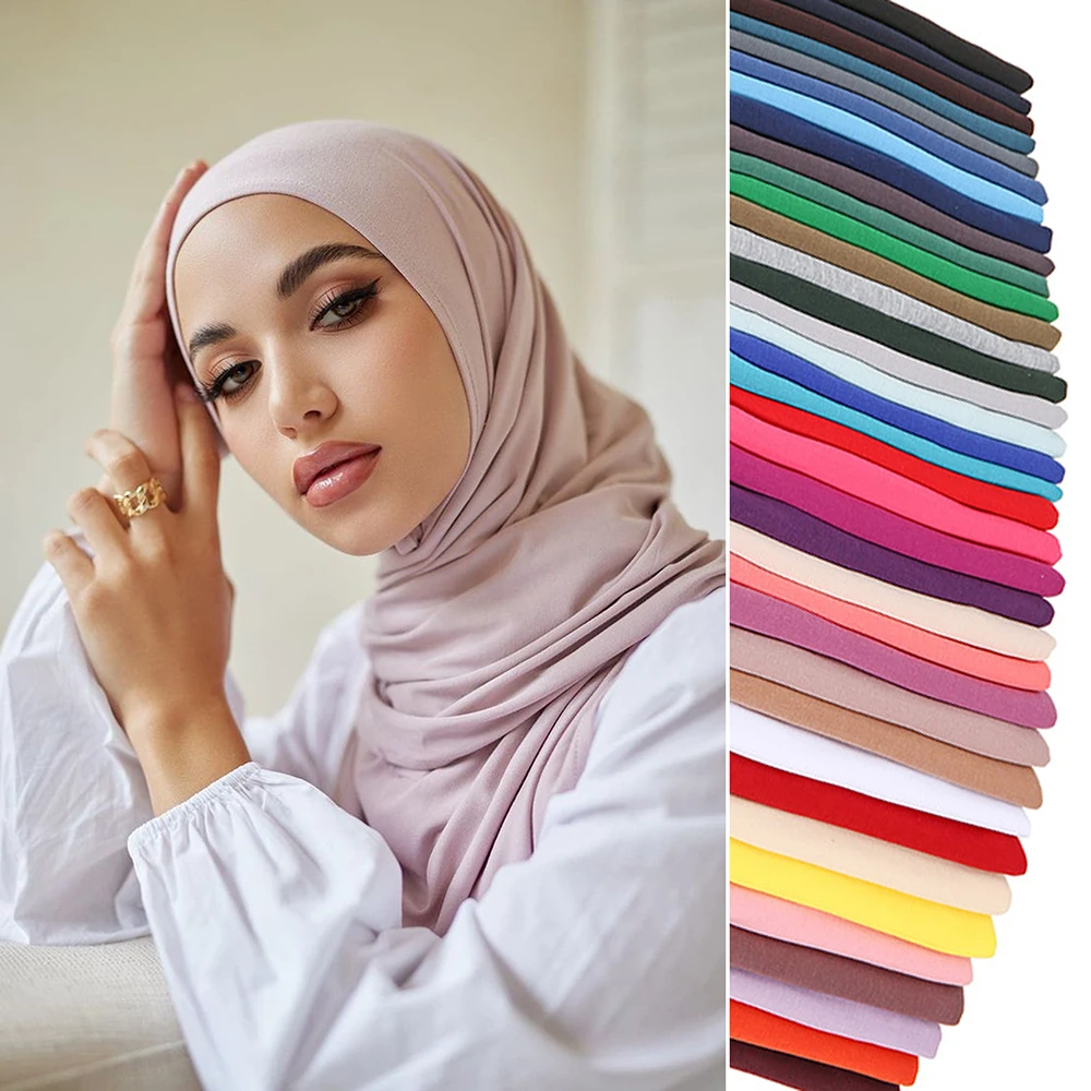 

80*180CM Plain Jersey Hijab Caps Scarf Cotton Modal Wrap Elasticity Shawls Foulard Long Soft Muslim Headband Snood