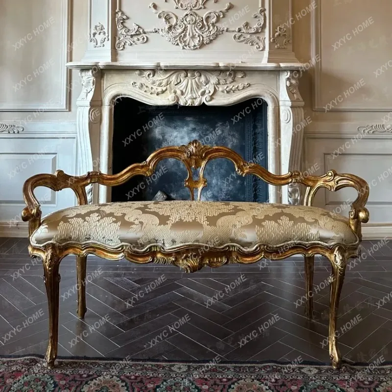 

Q Discount classical carved sofa chair double luxury gold fabric living room bedroom furniture studio furniture medieval