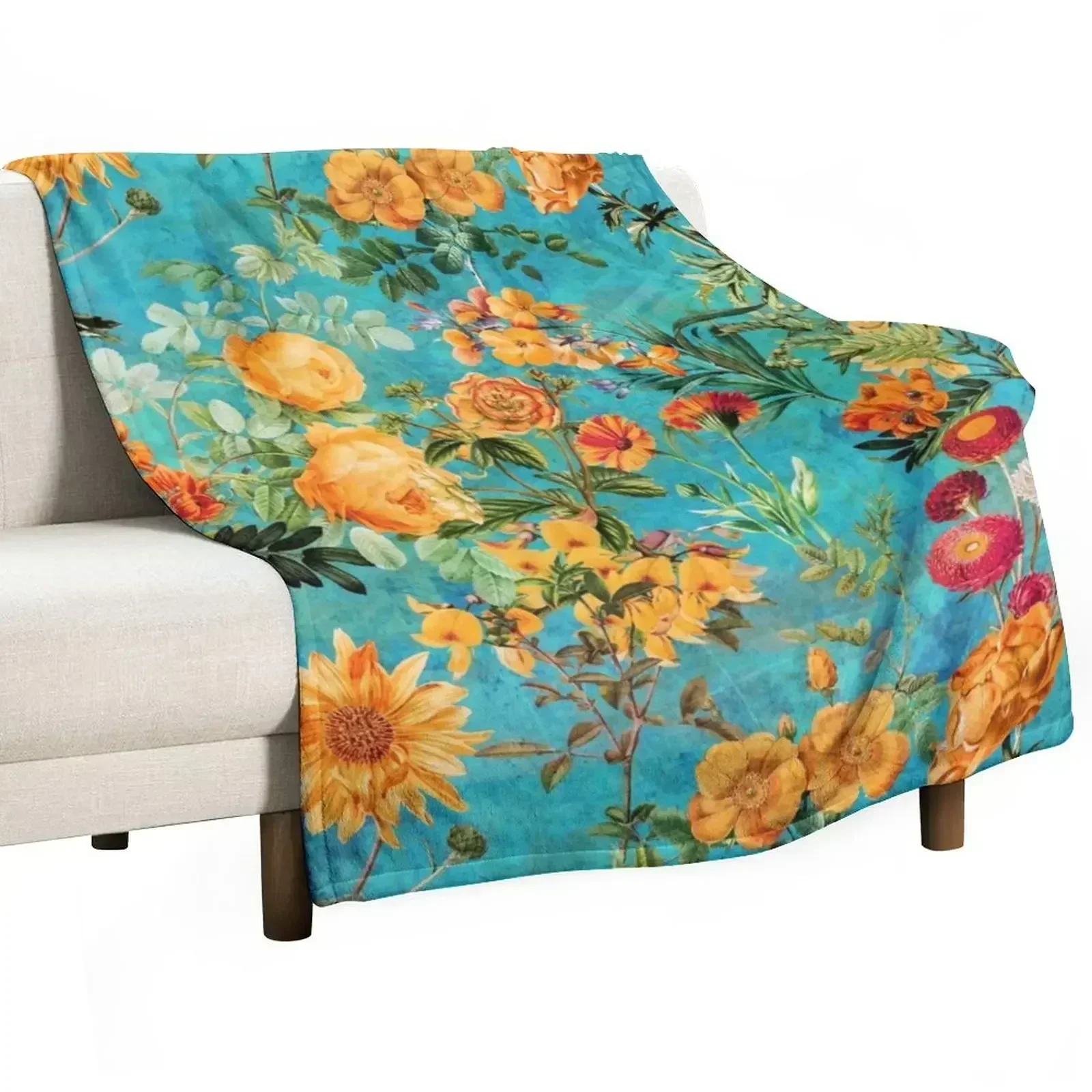 

Turquoise Vintage Botanical Summer Garden Throw Blanket Softest Cute Plaid Blankets