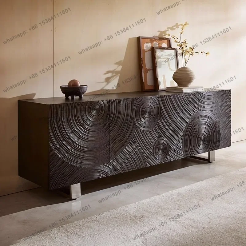 LXMedieval solid wood dining side cabinet against the wall, light luxury high-end sense, retro storage entrance cabinetSSS