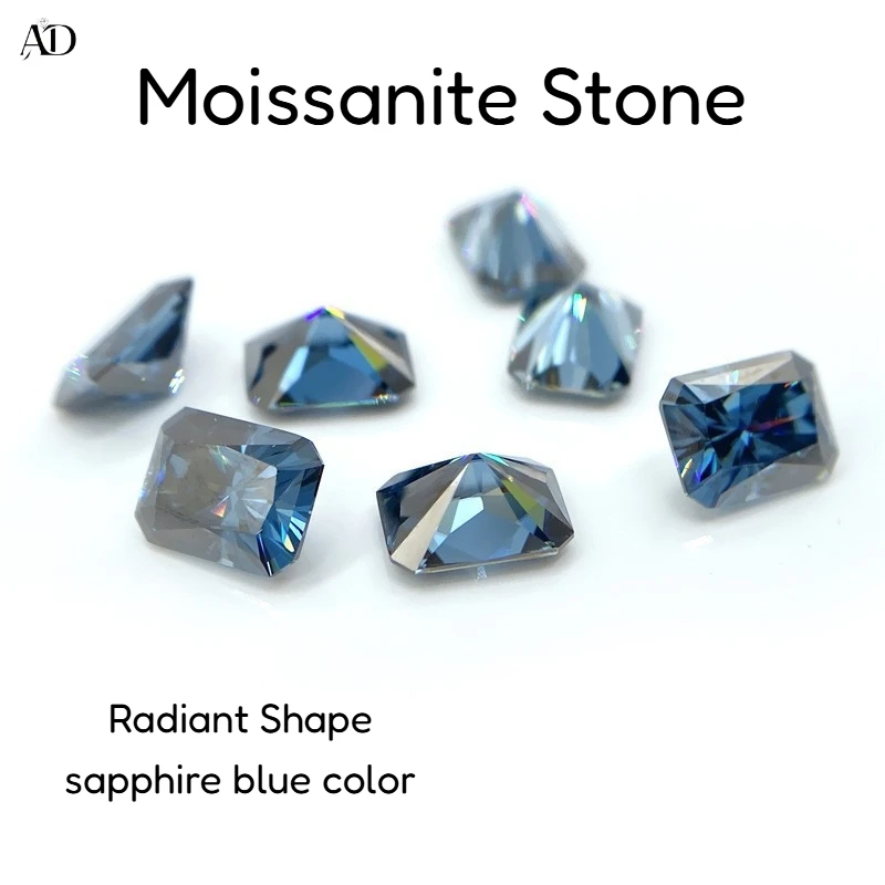 

Moissanite Stone Sapphire Blue Color Radiant Shape Various Colors VVS1 for Advanced Jewelry Making Material with Certificate