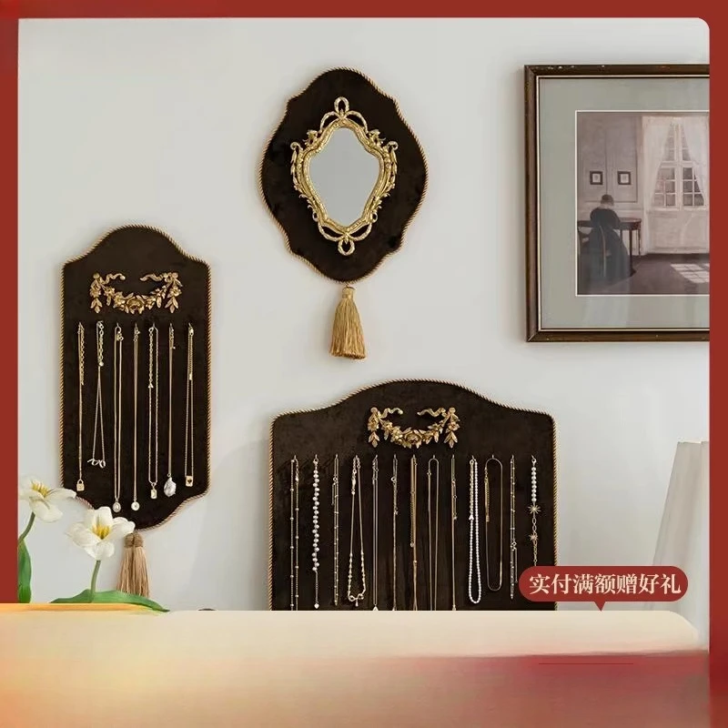 French retro jewelry storage rack necklace wall hanging storage suede decorative frame jewelry rack bedroom necklace display rac