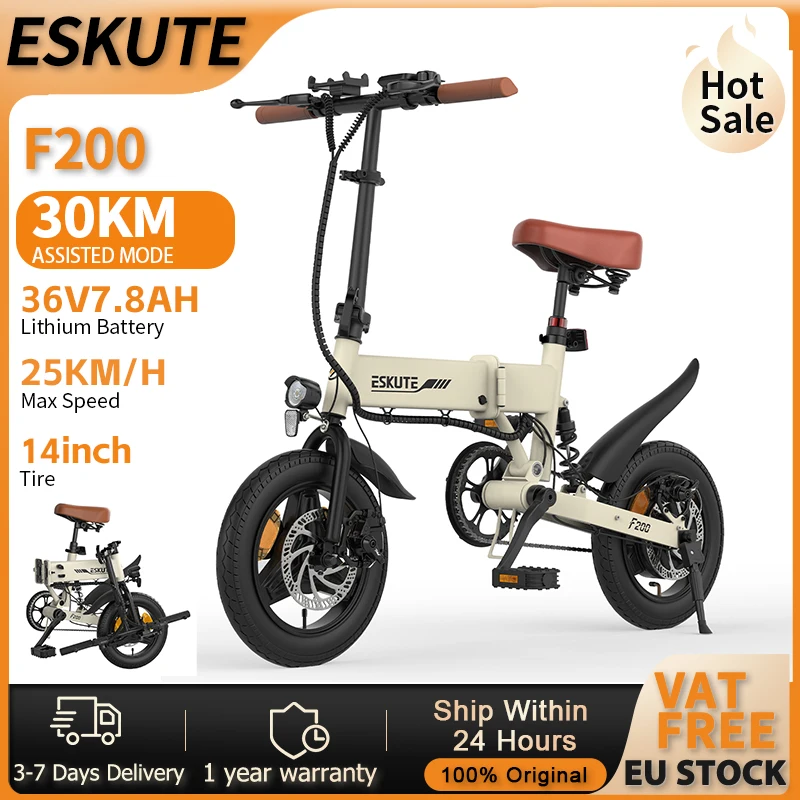 ESKUTE F200 Bicicletta elettrica pieghevole per adulti 250W Motore 36V 7.8AH 25 km/h Bici elettrica 14 pollici Pneumatico Pendolarismo urbano EBike