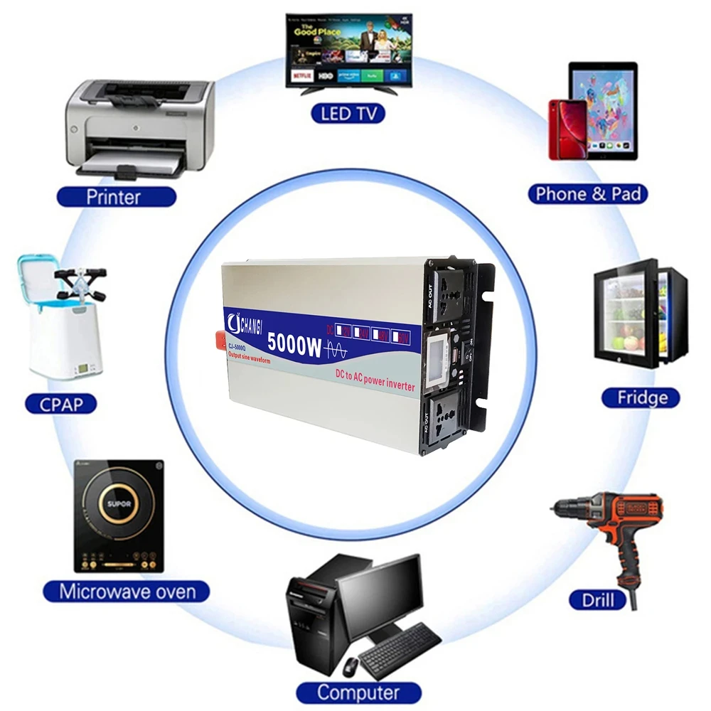 Imagem -03 - Inversor de Onda Senoidal Pura com Usb Conversor de Freqüência de Tensão Inversor Solar dc 12v 24v a 220v ac 110v 4000w 5000w