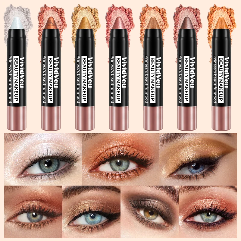 VividVeu 6 Colors Shimmer Earth Tone Eyeshadow Stick Set, Long-Lasting Cream Metallic Eye Shadow Pencil.