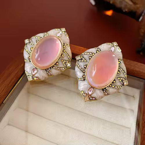 Vintage Red Resin Women's Earrings Stud Earrings Luxury large Geometric Oval earrings Party Wedding Ear Jewelry Wholesale - Image 8