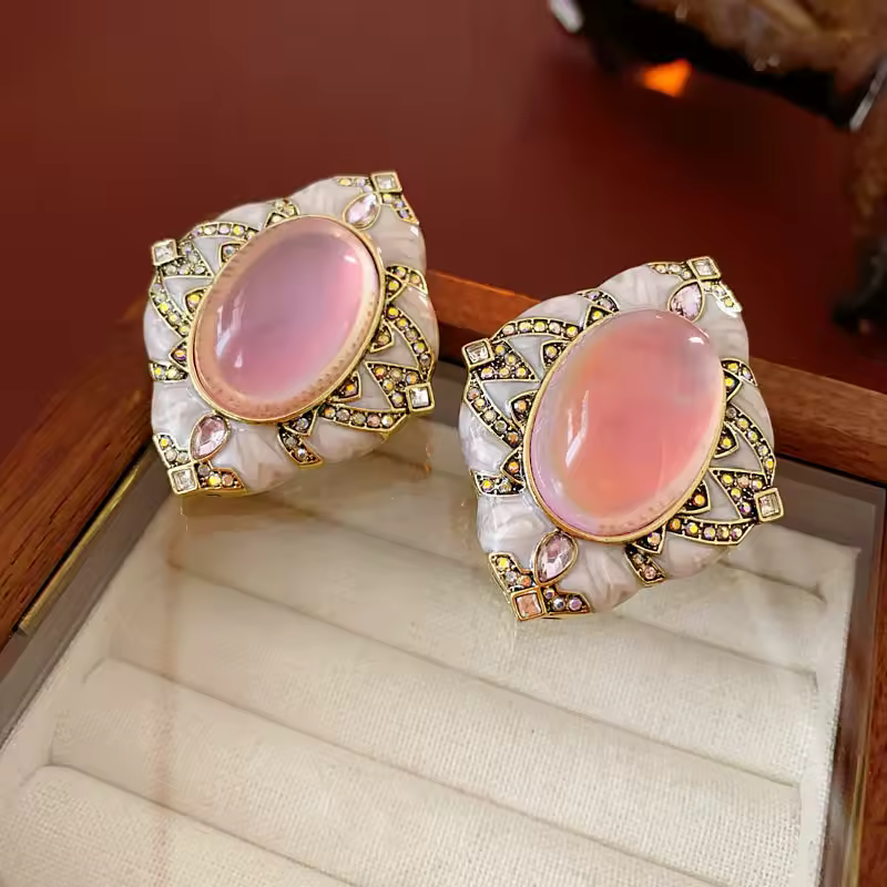 Vintage Red Resin Women's Earrings Stud Earrings Luxury large Geometric Oval earrings Party Wedding Ear Jewelry Wholesale - Image 8