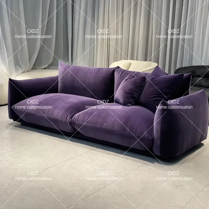 Simple Cream Style Straight Floor Sofa Lamb Wool Fabric Lazy Living Room Furniture Modern Minimalist Design Comfortable