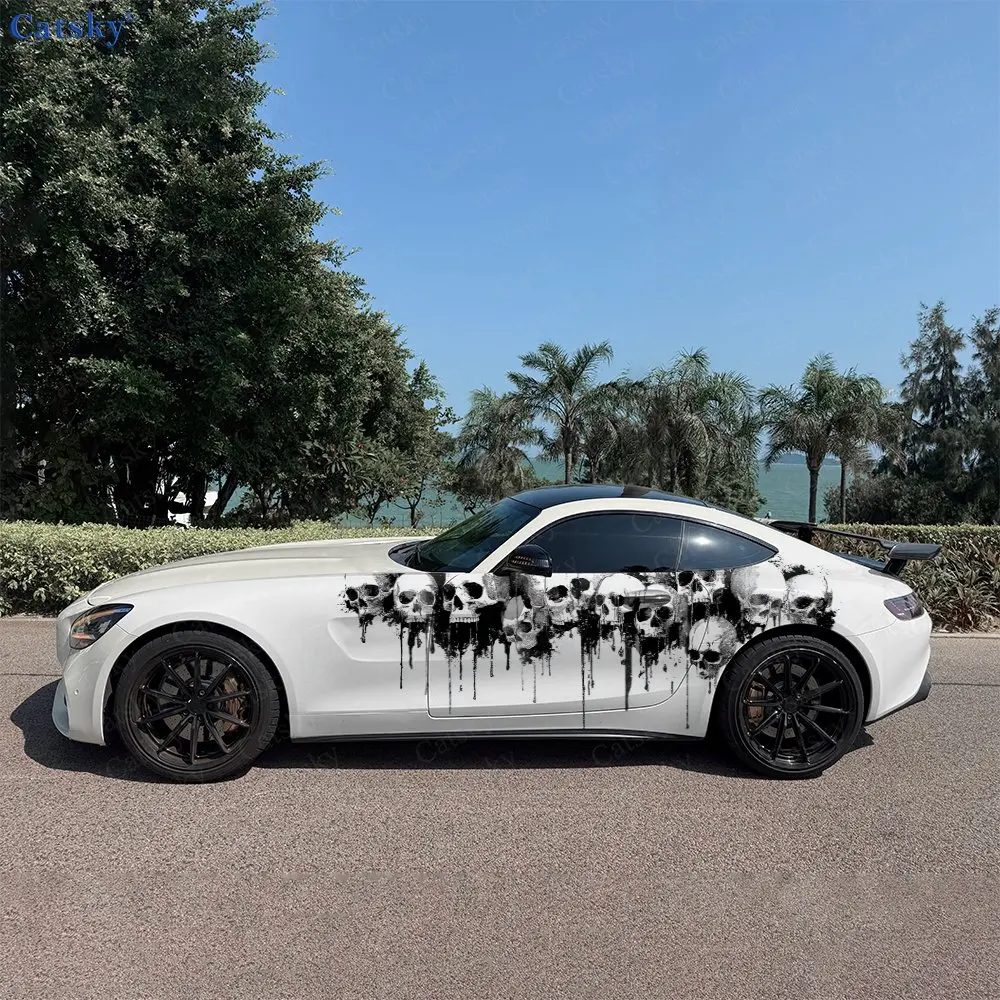 

Splashing Ink Skeleton Car Side Wraps, Self-Adhesive PVC Waterproof & Scratch-Resistant Stickers, Car Accessory Gift
