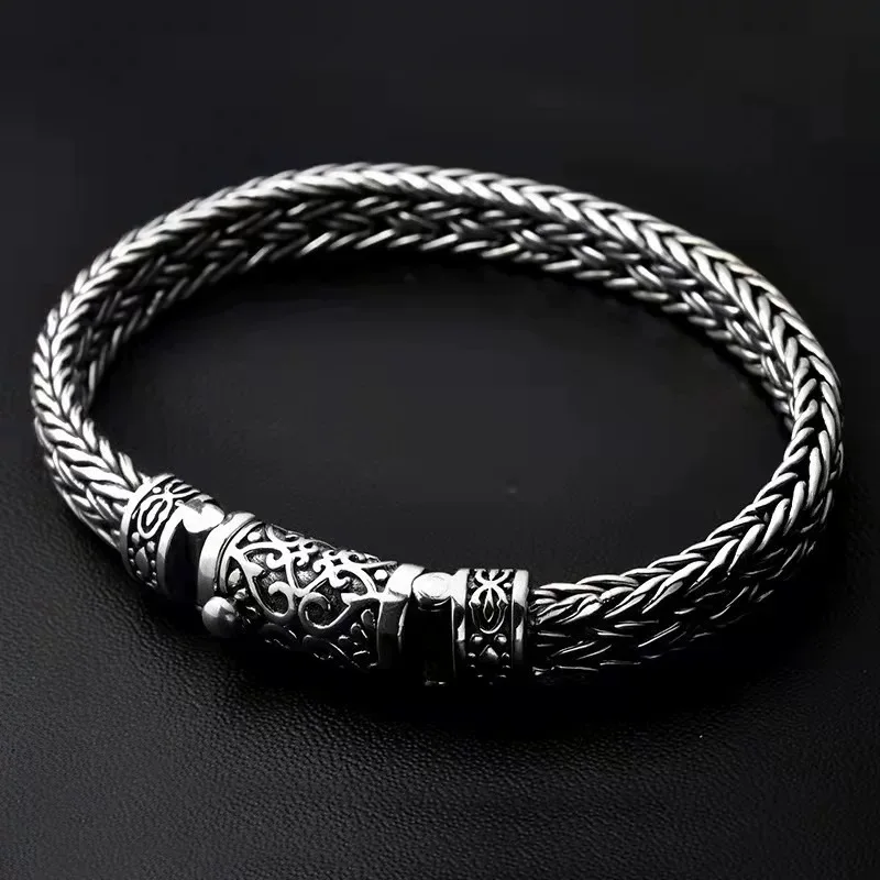 

S925 Sterling Silver Bracelets for Men Women New Fashion Eternal Vine Pattern Horsewhip-chain Jewelry