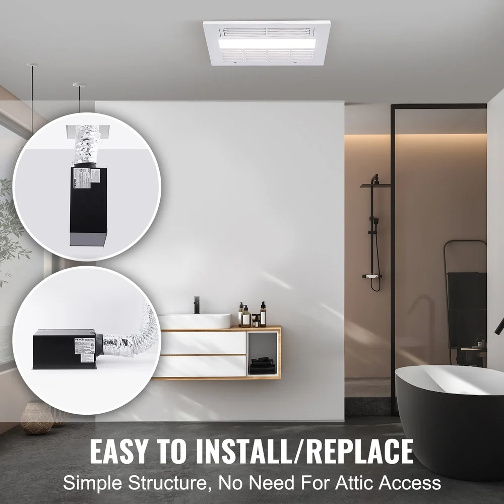 110 CFM 1500 واط المجلفن الصلب الحمام مروحة العادم إضاءة LED هادئة سهلة التركيب تنوعا الحمام المطبخ الصالة الرياضية الغسيل #3