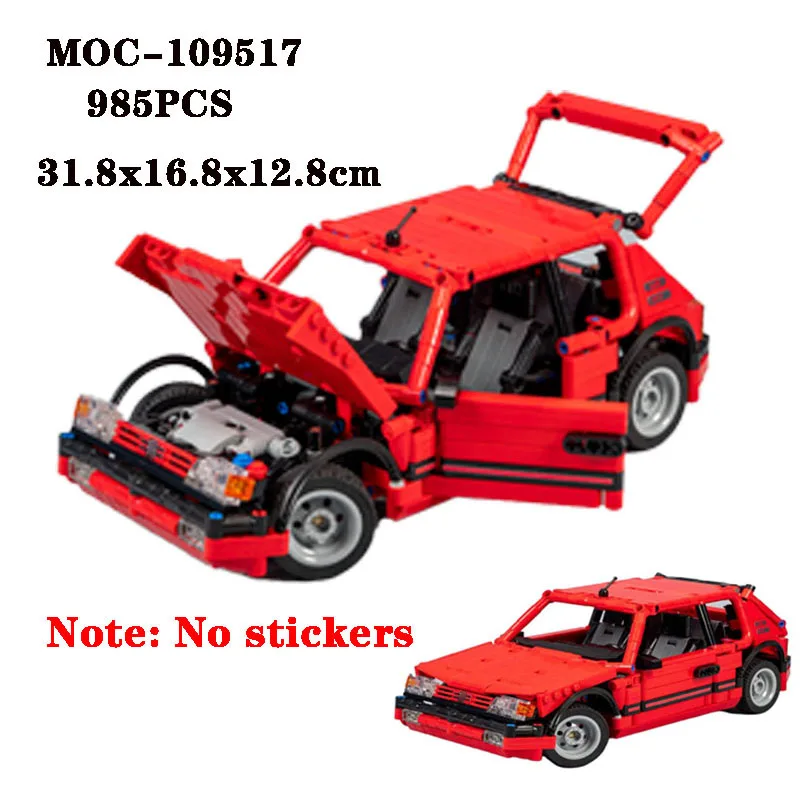 Classic MOC-109517 Building Block Car 205 GTI Static Edition 985PCS Assembly Model Parts Adult and Children's Toy Gifts