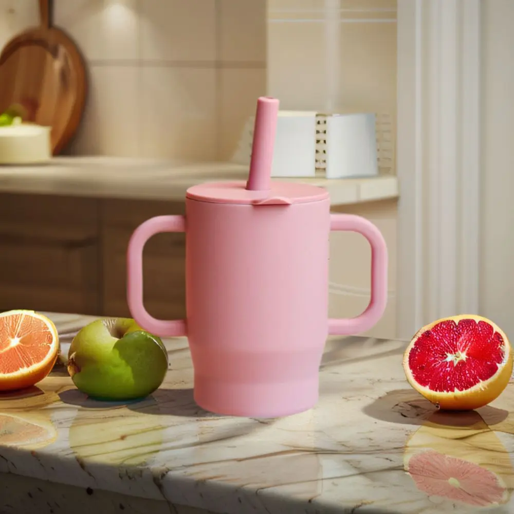 

Portable Food Grade Silicone Baby Sippy Cup 180ml Heat Resistant BPA Free Drop Proof Feeding Cup with Straw for Snack Milk