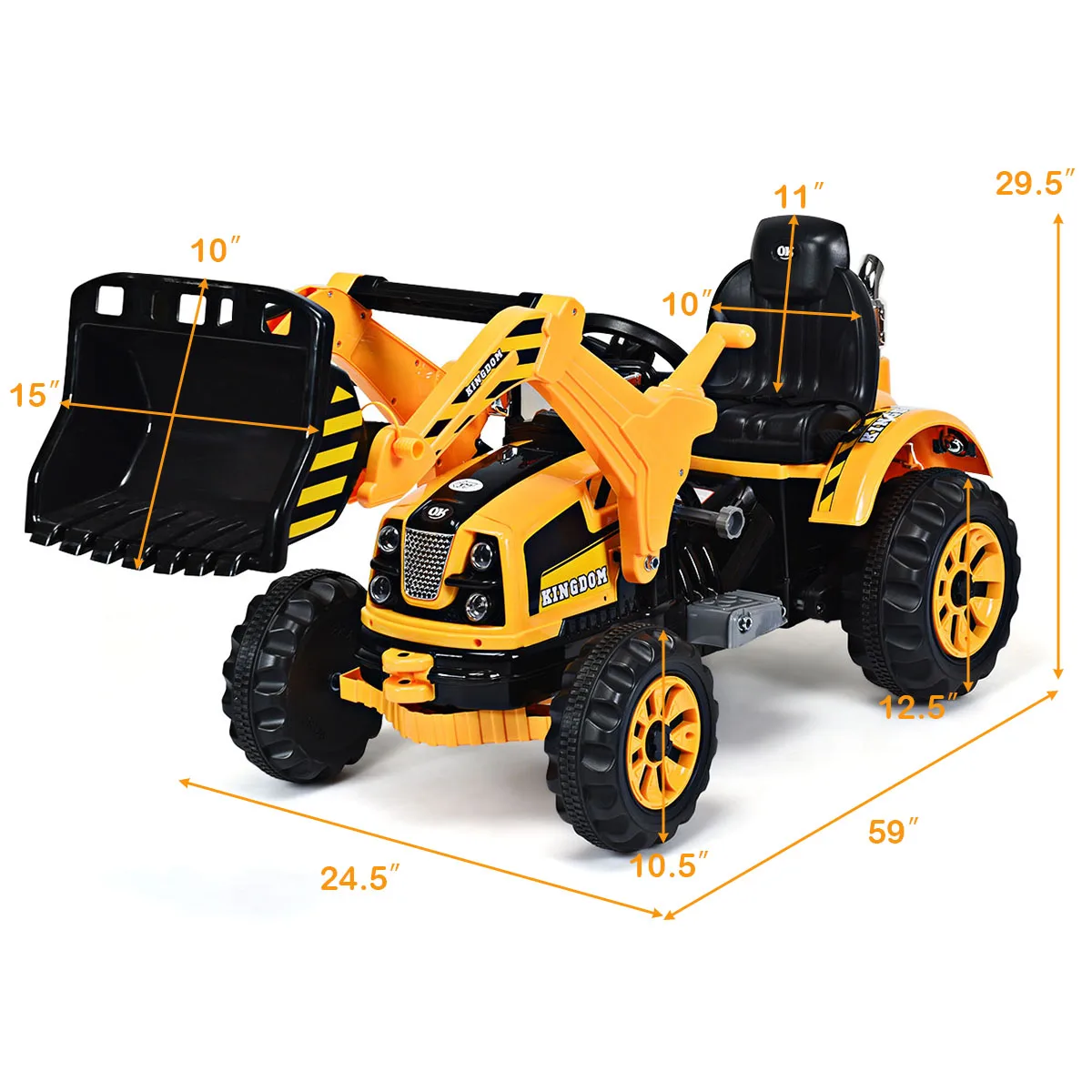 Kids Ride On Excavator Truck 12V Battery Powered With Front Loader Digger Yellow