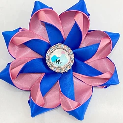 Greek logo Jack and Jill  Satin Flower brooch with diamonds glass sticker charm