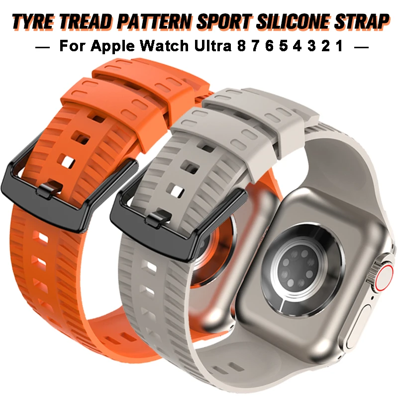 

Tyre pattern for Apple Watch Ultra Band 49mm Sport Soft Silicone Strap 41mm 45mm for Iwatch Serise 8 7 6 3 4 5 SE 40mm 44mm belt