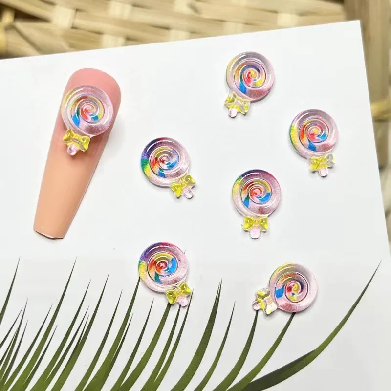 20pcs miniso lollipop cartoon nail charms for diy nail making kawaii cute resin nail art decoreation