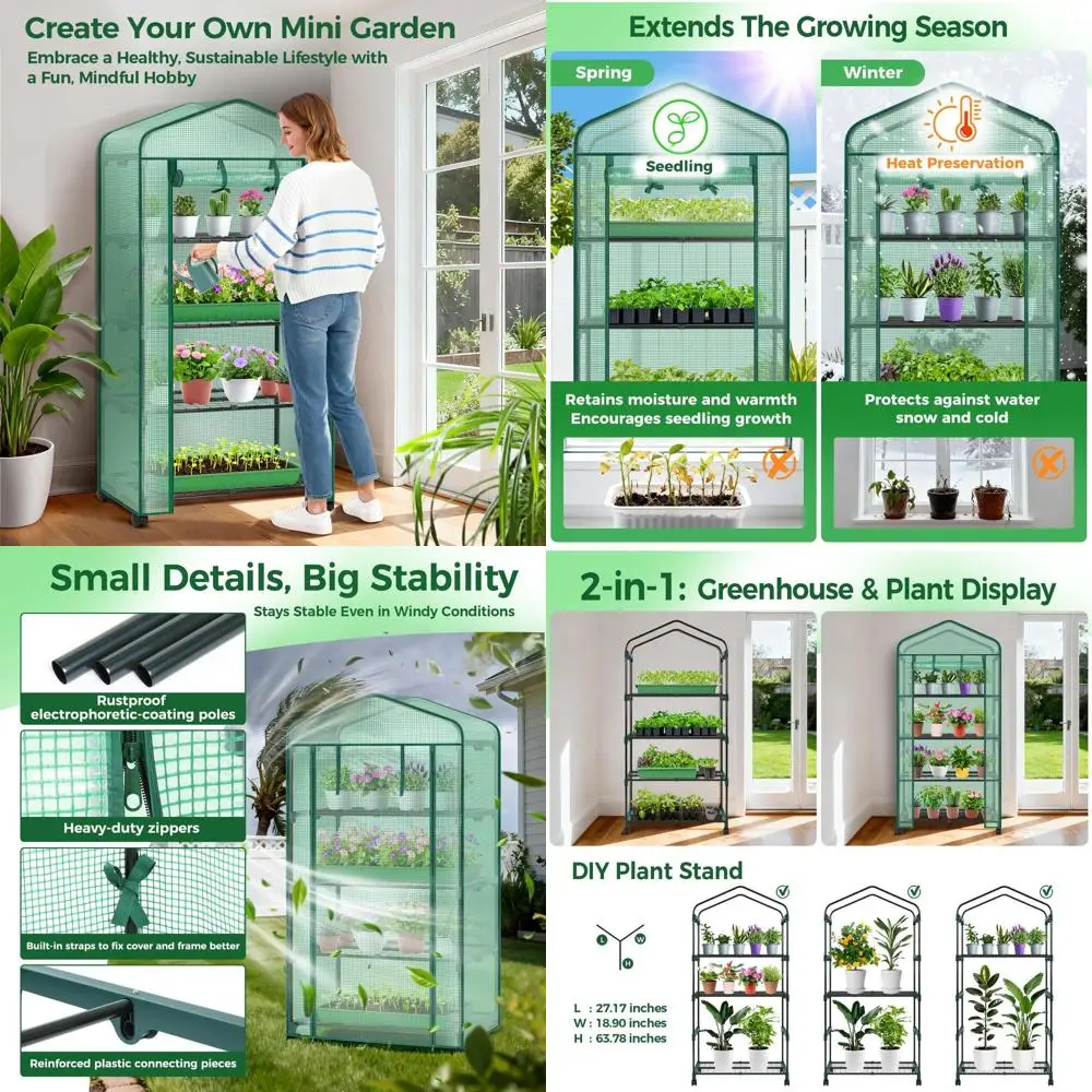 

Portable 4-Tier Plastic Greenhouse with Wheels for Indoor and Outdoor Use, Durable PE Cover Ideal for Seedlings